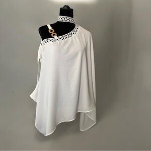CHICME Asymmetrical white sleeveless Blouse with Embellished Neckline NWOT